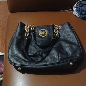 Michael Kors Black Shoulder Bag with Gold Accents